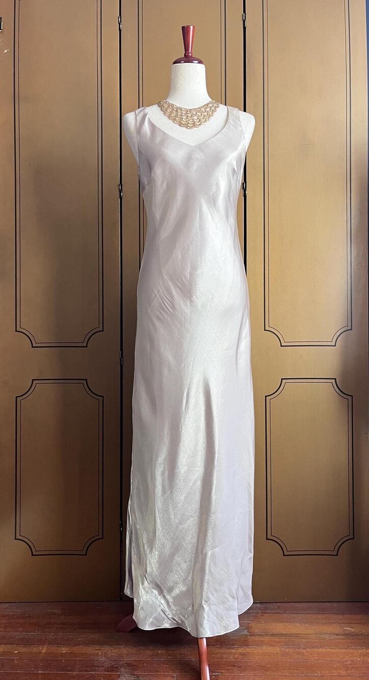 Vintage maxi slip dress in iridescent gold, size 8
